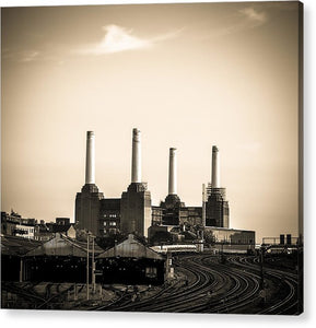 Battersea Power Station with train tracks - Acrylic Print