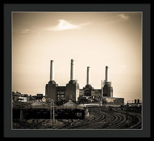 Battersea Power Station with train tracks - Framed Print