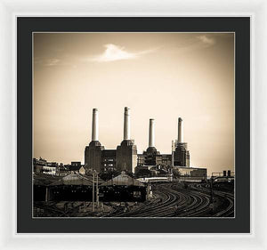 Battersea Power Station with train tracks - Framed Print