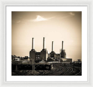 Battersea Power Station with train tracks - Framed Print