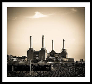 Battersea Power Station with train tracks - Framed Print