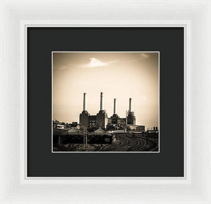 Battersea Power Station with train tracks - Framed Print