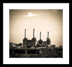 Battersea Power Station with train tracks - Framed Print