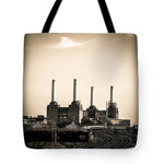 Load image into Gallery viewer, Battersea Power Station with train tracks - Tote Bag
