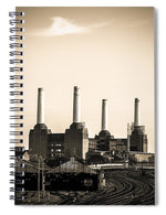 Load image into Gallery viewer, Battersea Power Station with train tracks - Spiral Notebook
