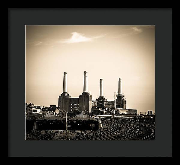 Battersea Power Station with train tracks - Framed Print