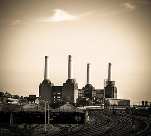 Battersea Power Station with train tracks - Art Print