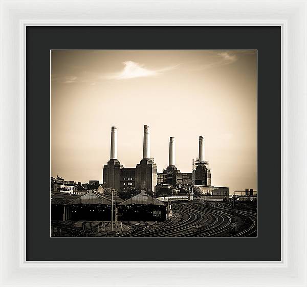 Battersea Power Station with train tracks - Framed Print