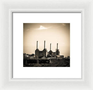 Battersea Power Station with train tracks - Framed Print