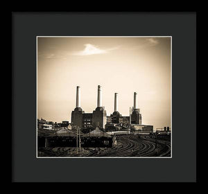 Battersea Power Station with train tracks - Framed Print