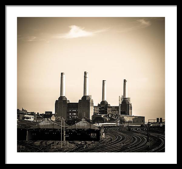 Battersea Power Station with train tracks - Framed Print