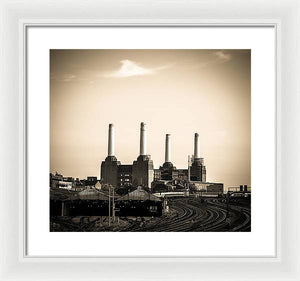 Battersea Power Station with train tracks - Framed Print