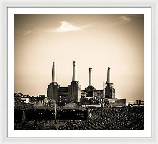 Battersea Power Station with train tracks - Framed Print