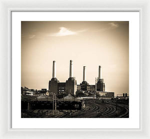 Battersea Power Station with train tracks - Framed Print