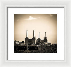 Battersea Power Station with train tracks - Framed Print