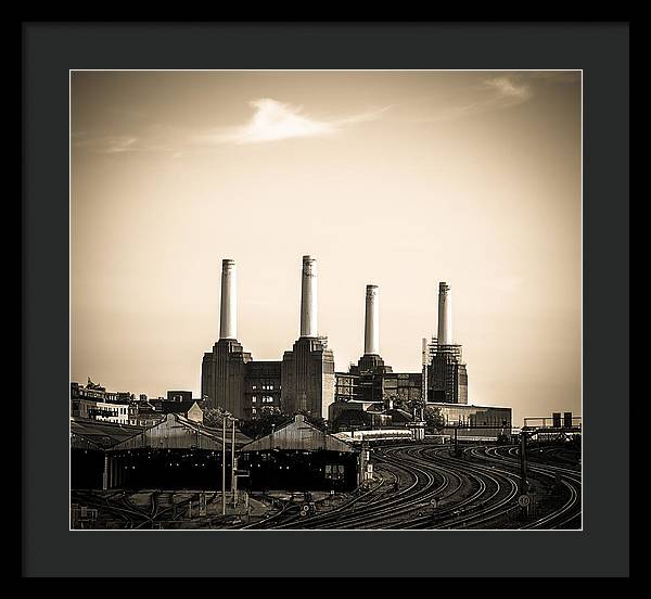 Battersea Power Station with train tracks - Framed Print