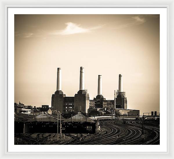 Battersea Power Station with train tracks - Framed Print