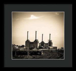 Battersea Power Station with train tracks - Framed Print