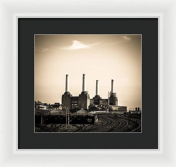 Battersea Power Station with train tracks - Framed Print