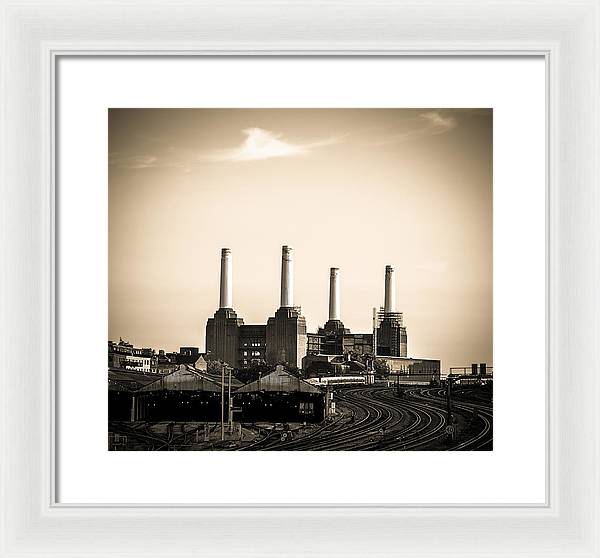 Battersea Power Station with train tracks - Framed Print