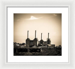 Battersea Power Station with train tracks - Framed Print