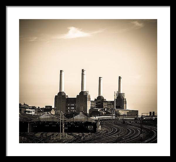 Battersea Power Station with train tracks - Framed Print