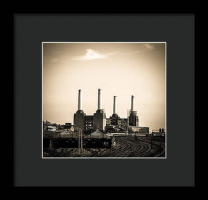 Battersea Power Station with train tracks - Framed Print