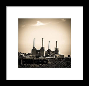 Battersea Power Station with train tracks - Framed Print