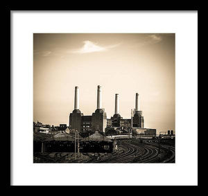 Battersea Power Station with train tracks - Framed Print