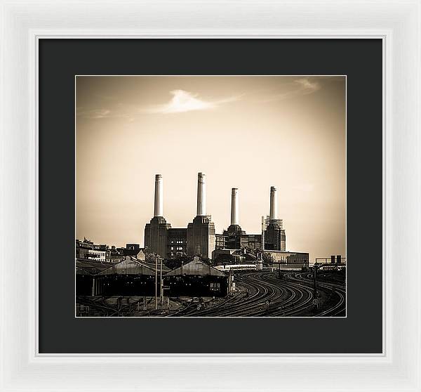 Battersea Power Station with train tracks - Framed Print