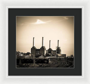 Battersea Power Station with train tracks - Framed Print