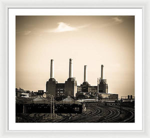 Battersea Power Station with train tracks - Framed Print