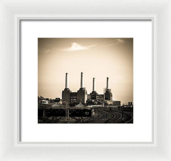 Battersea Power Station with train tracks - Framed Print