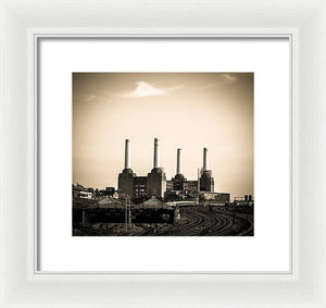 Battersea Power Station with train tracks - Framed Print