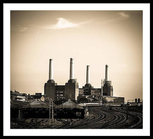 Battersea Power Station with train tracks - Framed Print