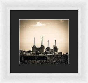 Battersea Power Station with train tracks - Framed Print