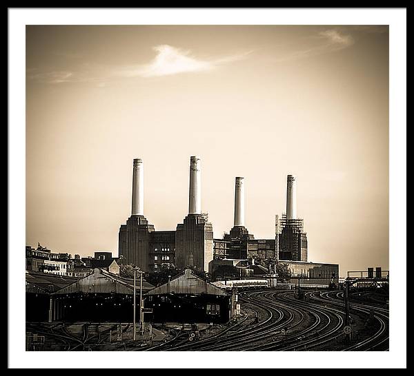 Battersea Power Station with train tracks - Framed Print