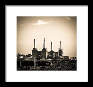 Battersea Power Station with train tracks - Framed Print