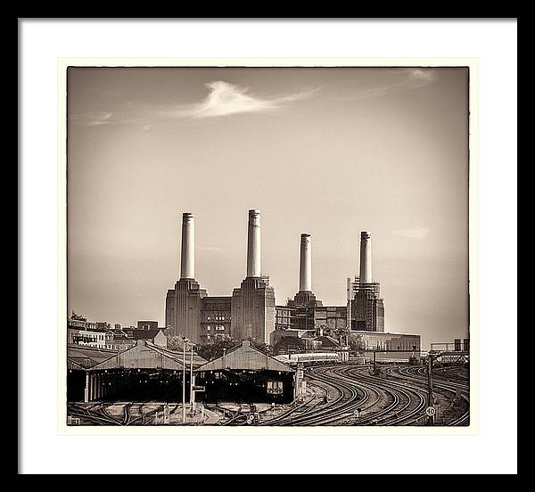 Battersea Power Station with train tracks with Border - Framed Print