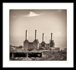 Load image into Gallery viewer, Battersea Power Station with train tracks with Border - Framed Print
