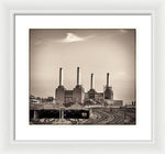 Load image into Gallery viewer, Battersea Power Station with train tracks with Border - Framed Print
