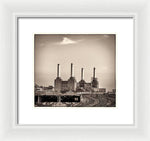 Load image into Gallery viewer, Battersea Power Station with train tracks with Border - Framed Print
