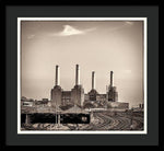 Load image into Gallery viewer, Battersea Power Station with train tracks with Border - Framed Print
