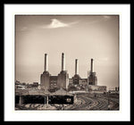 Load image into Gallery viewer, Battersea Power Station with train tracks with Border - Framed Print
