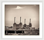 Load image into Gallery viewer, Battersea Power Station with train tracks with Border - Framed Print
