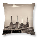 Load image into Gallery viewer, Battersea Power Station with train tracks with Border - Throw Pillow
