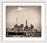 Load image into Gallery viewer, Battersea Power Station with train tracks with Border - Framed Print
