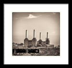 Load image into Gallery viewer, Battersea Power Station with train tracks with Border - Framed Print
