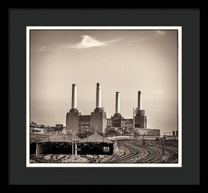 Battersea Power Station with train tracks with Border - Framed Print