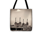 Load image into Gallery viewer, Battersea Power Station with train tracks with Border - Tote Bag
